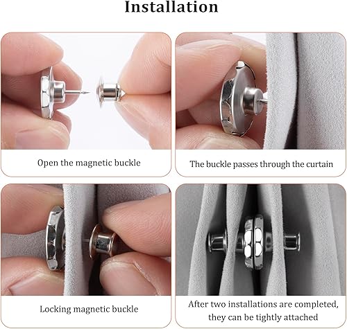 Miniatura 5 de Cierre magnético de cortina para el hogar, oficina, dormitorio, 8 pares de imanes fuertes, sin necesidad de taladrar, fácil de instalar