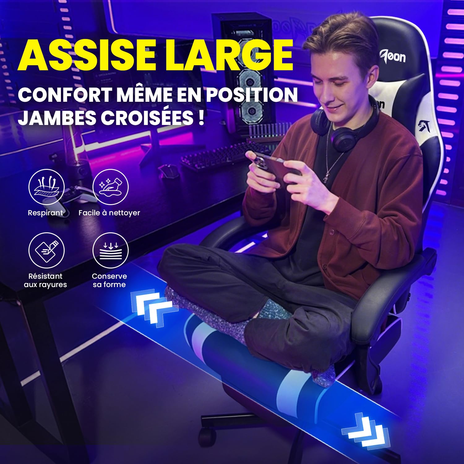 Chaise Siege Gaming Ergonomique-Chaises de Gamer avec Appui-Tête et Support