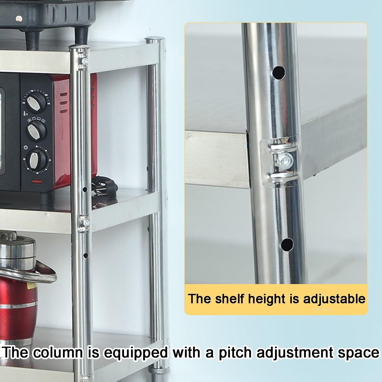 Stainless Steel Workbench Reinforced Columns strengthened crossbeams Kitchen Work Table Brushed Finish Adjustable feet Triangular Structure Bolted Assembly Suitable for Hotels and Warehouses