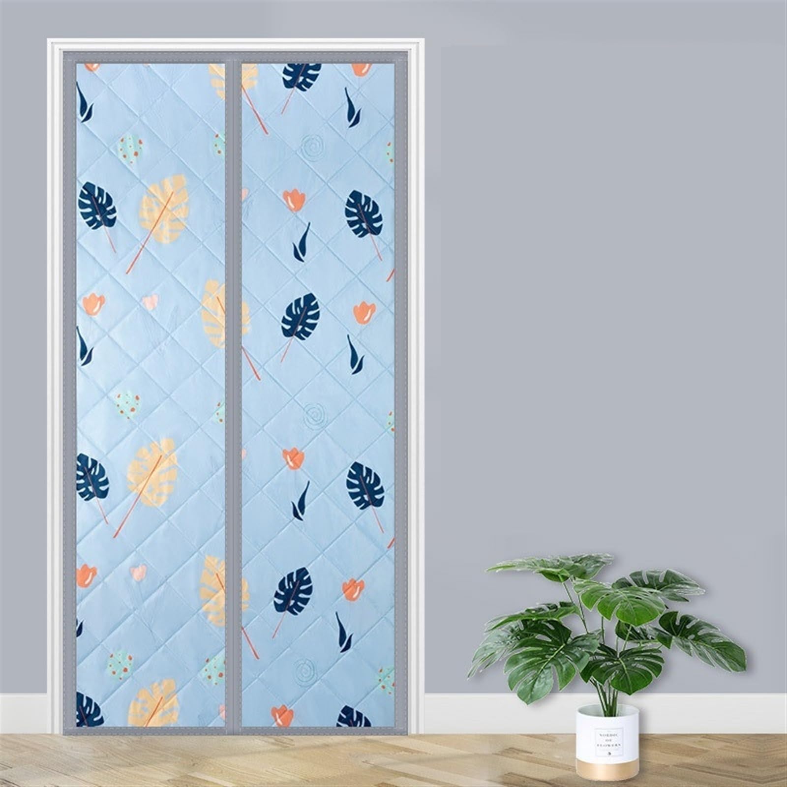 Tenda termica per porta invernale in cotone a prova di freddo, con chiusura magnetica, elementi essenziali per la casa e l'inverno, 120 cm x 210 cm, motivo a foglie
