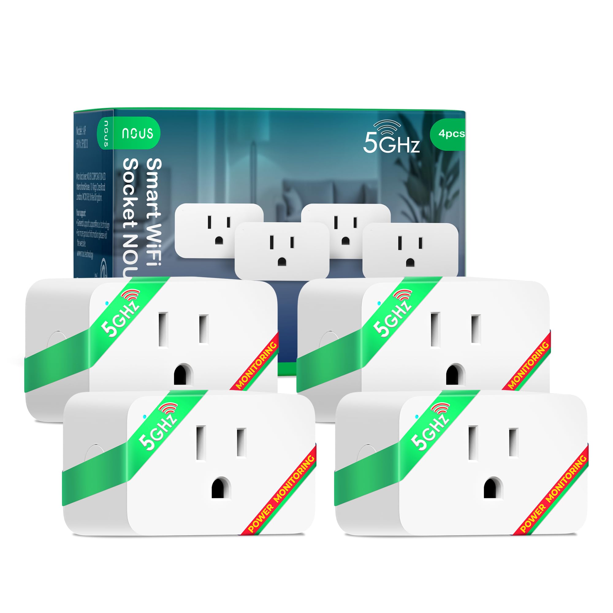 NOUS Wi-Fi Smart Plug 15A Dual-Band 2 4GHz 5GHz Energy Monitoring Compatible with Alexa Google Home Tuya Smart