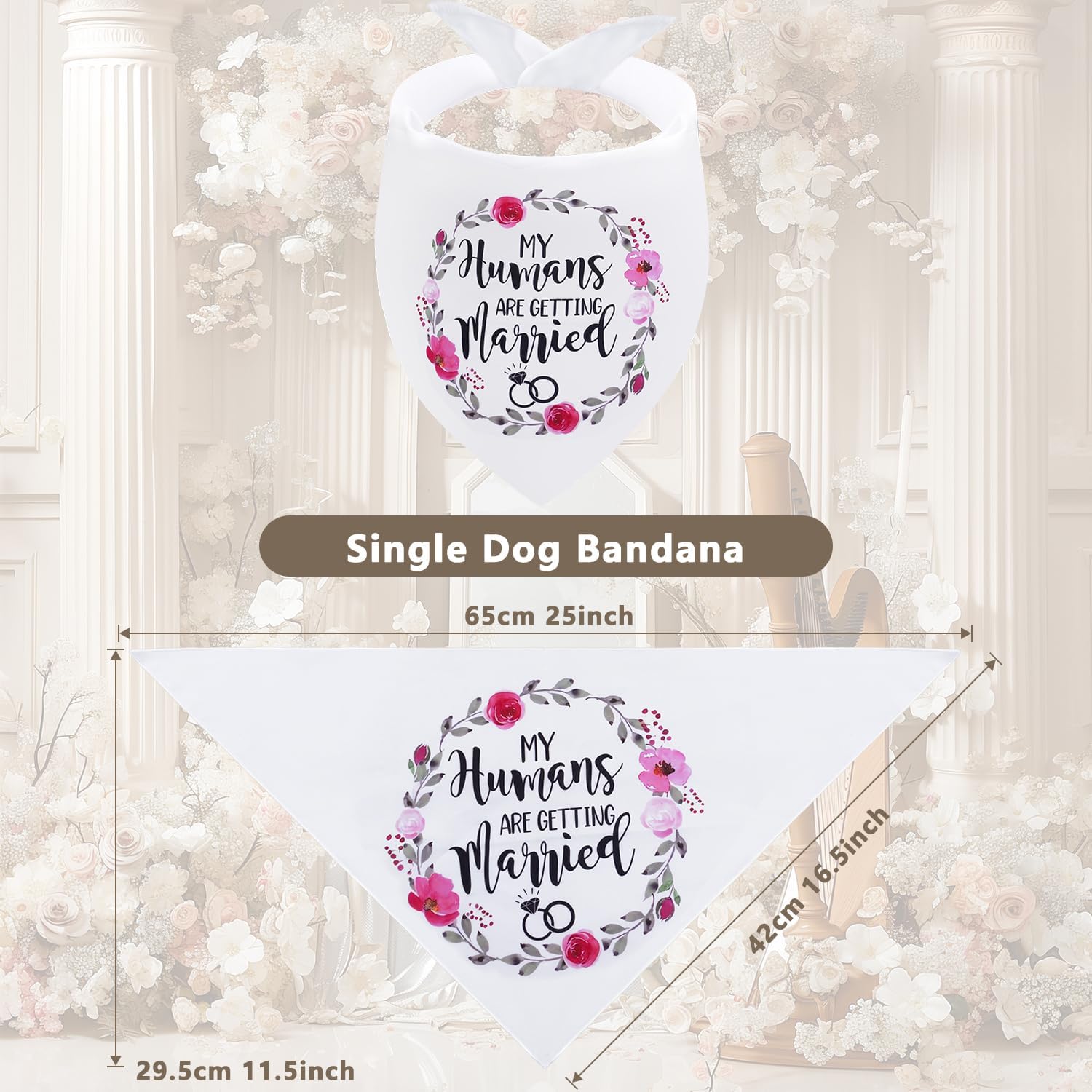 Seyezo Engagement Gifts, My Humans are Getting Married Dog Bandanas, Wedding Bandanas Engagement Outfit, Pet Scarf, Holiday Party Photo Decorations, Pet Accessories for Dog Lovers, Pink Floral image 3