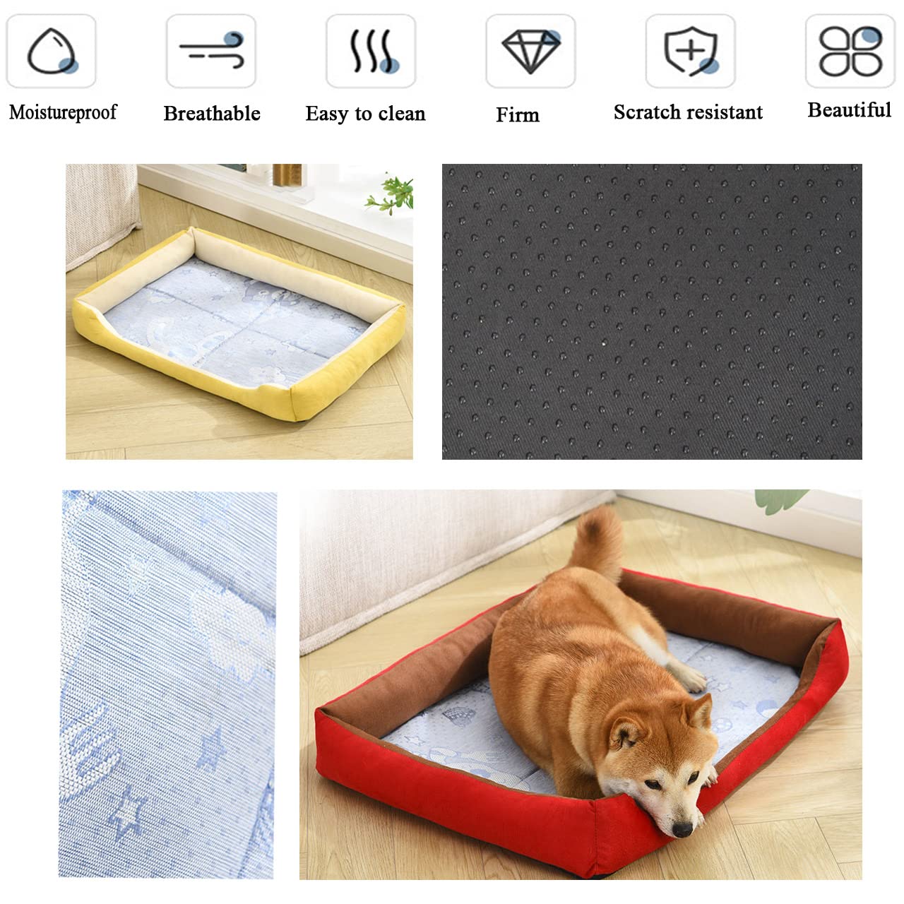 Hundebett, mittelgro, klein, Bambus-Matte, beruhigendes Katzenschlafbett,  selbstkhlendes Eisseidebett, atmungsaktiv, waschbar, Katzen-Hundebett-Matratze  (40 x 30 cm, Marineblaubraun) : Amazon.de: Haustier
