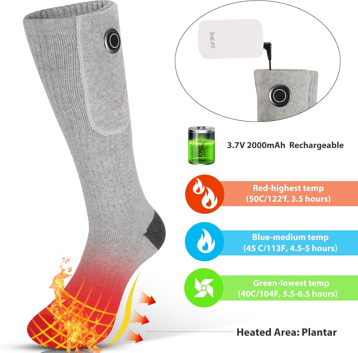 Heated Socks,Heated Socks for Men Women,2020 Upgraded Rechargeable Electric Socks with 2000mAh,Electric Cold Foot Washable Warmers for Motorcycle Cycling Camping Outdoor(Size:6-13.5): Sports & Outdoors