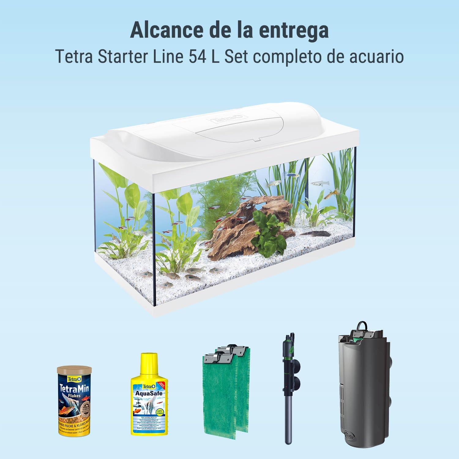 Tetra Starter Line LED 54L Acuario de Inicio Blanco, Bombilla LED con Modo luz Diurna/Nocturna