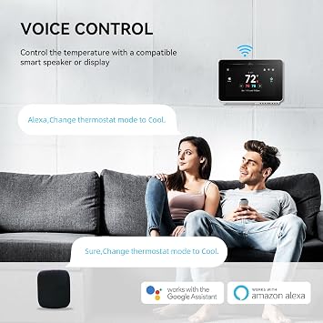 vine Programmable Thermostat for House with 4.3 Touch Screen, WiFi Smart Home Thermostat for AC and Heating, App/Voice Control, Compatible with Alexa and Google Assistant, C-Wire Required, TJ-919T