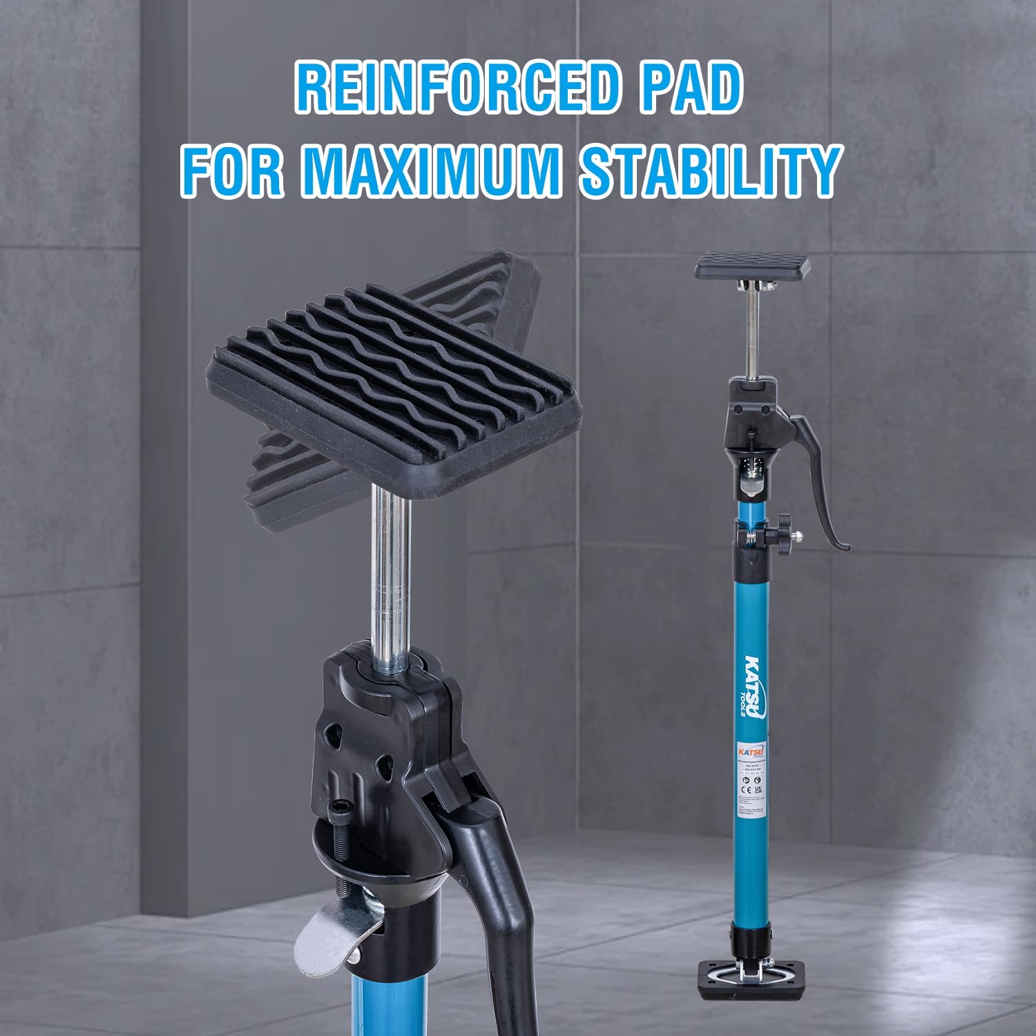 KATSU Tools - Soporte telescópico de techo (2 unidades, 125-290 cm, acero, ajuste rápido, capacidad de carga de 40 kg) para colocar, sujetar y fijar placas de yeso.