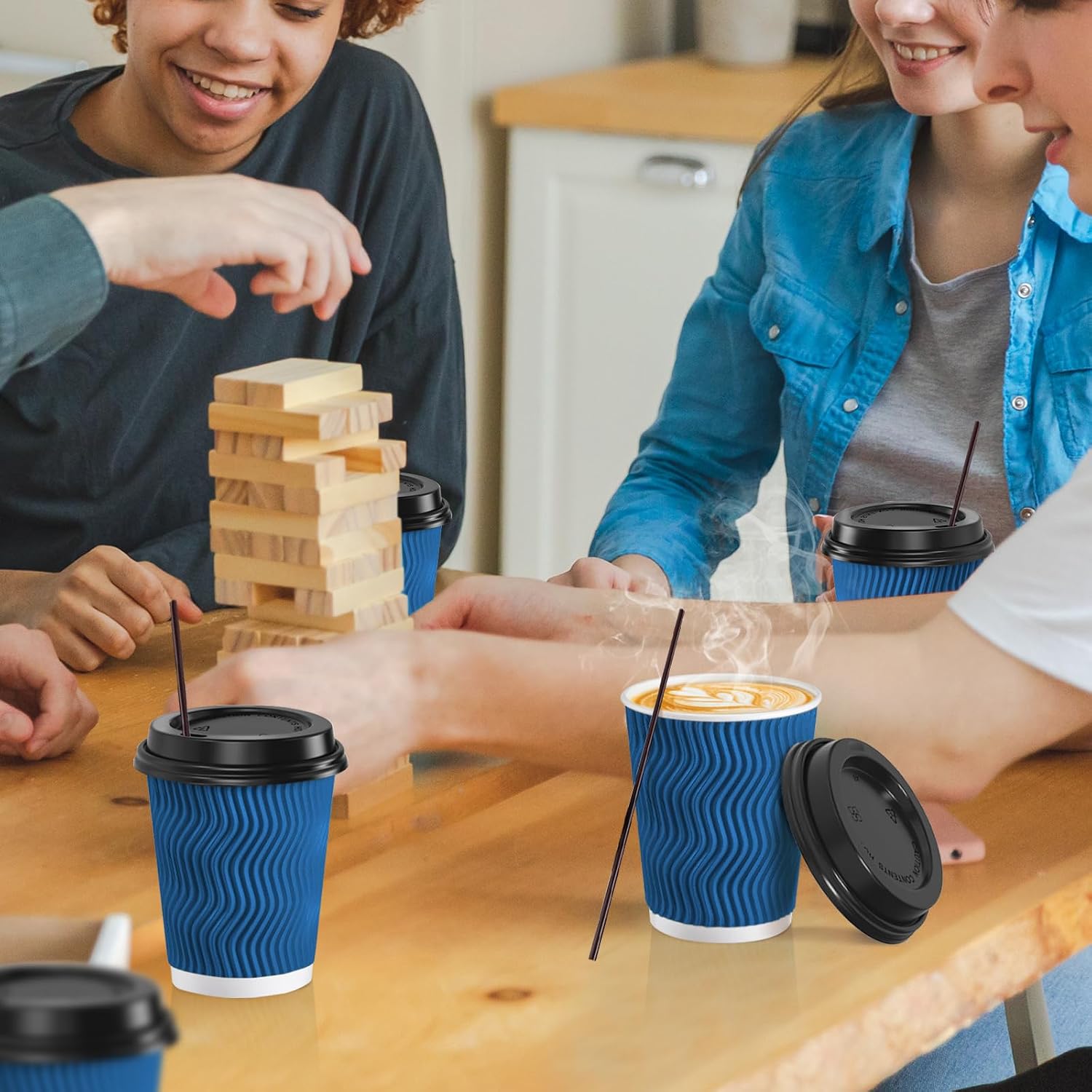 SIUQ 90 Pack - 8 oz Disposable Coffee Cups with Lids and Straws image 5