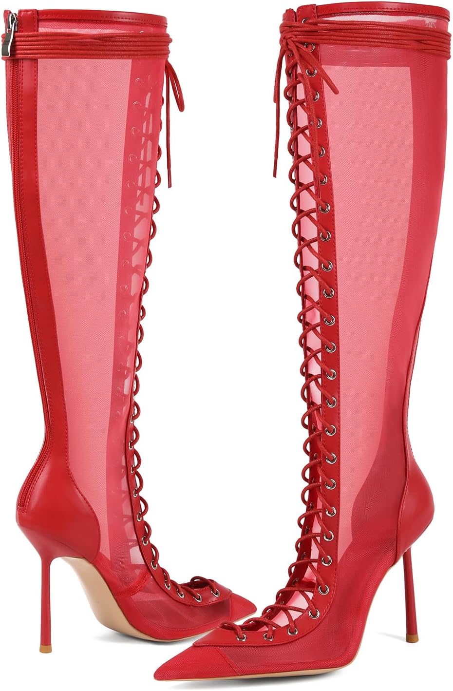 Saint Leia Women's Knee High Boots Pointed Toe Lace Up Stiletto Heel Fashion Elegant Long Boots