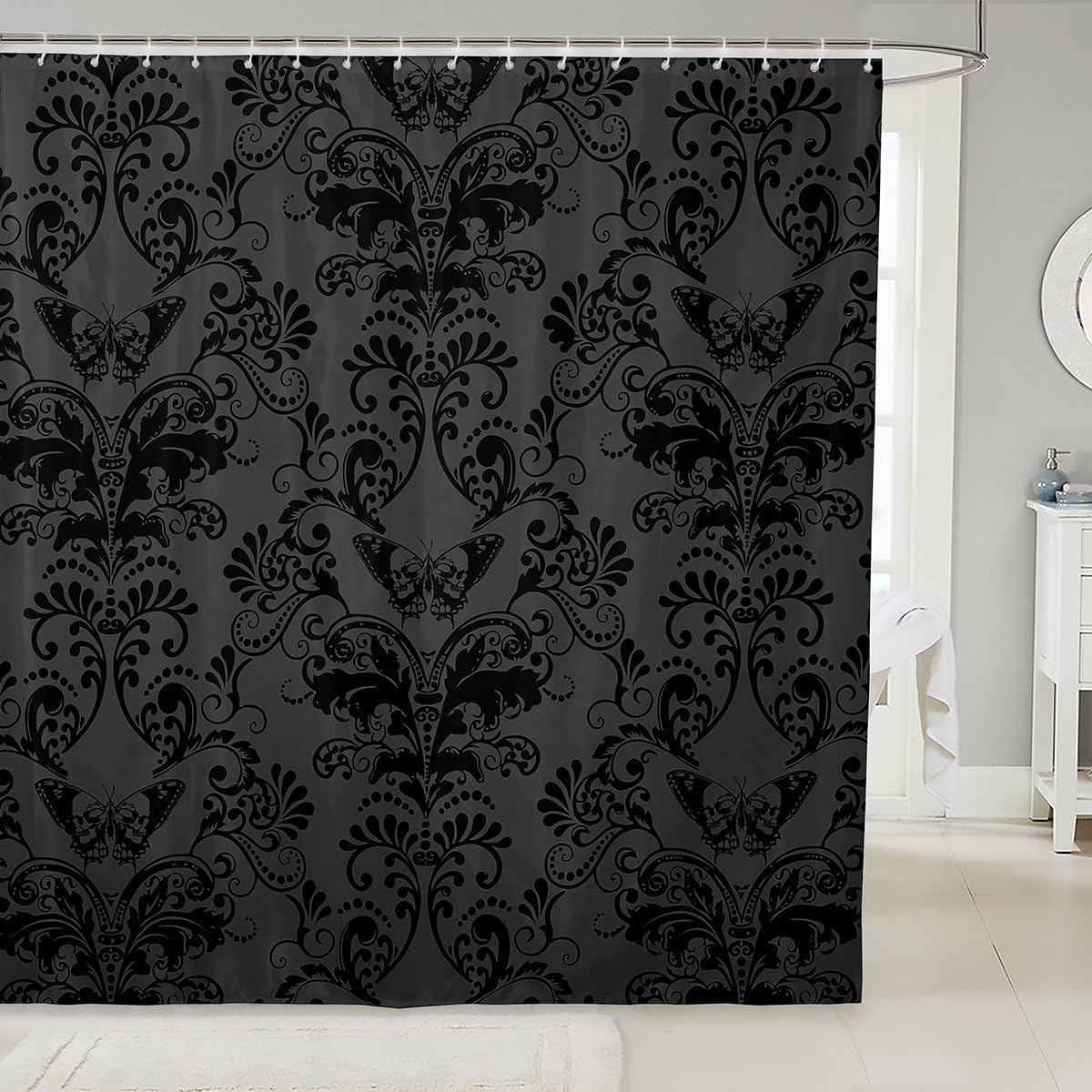 Black Damask Shower Curtain Gothic Shower Curtains for Bathroom 72"Wx72