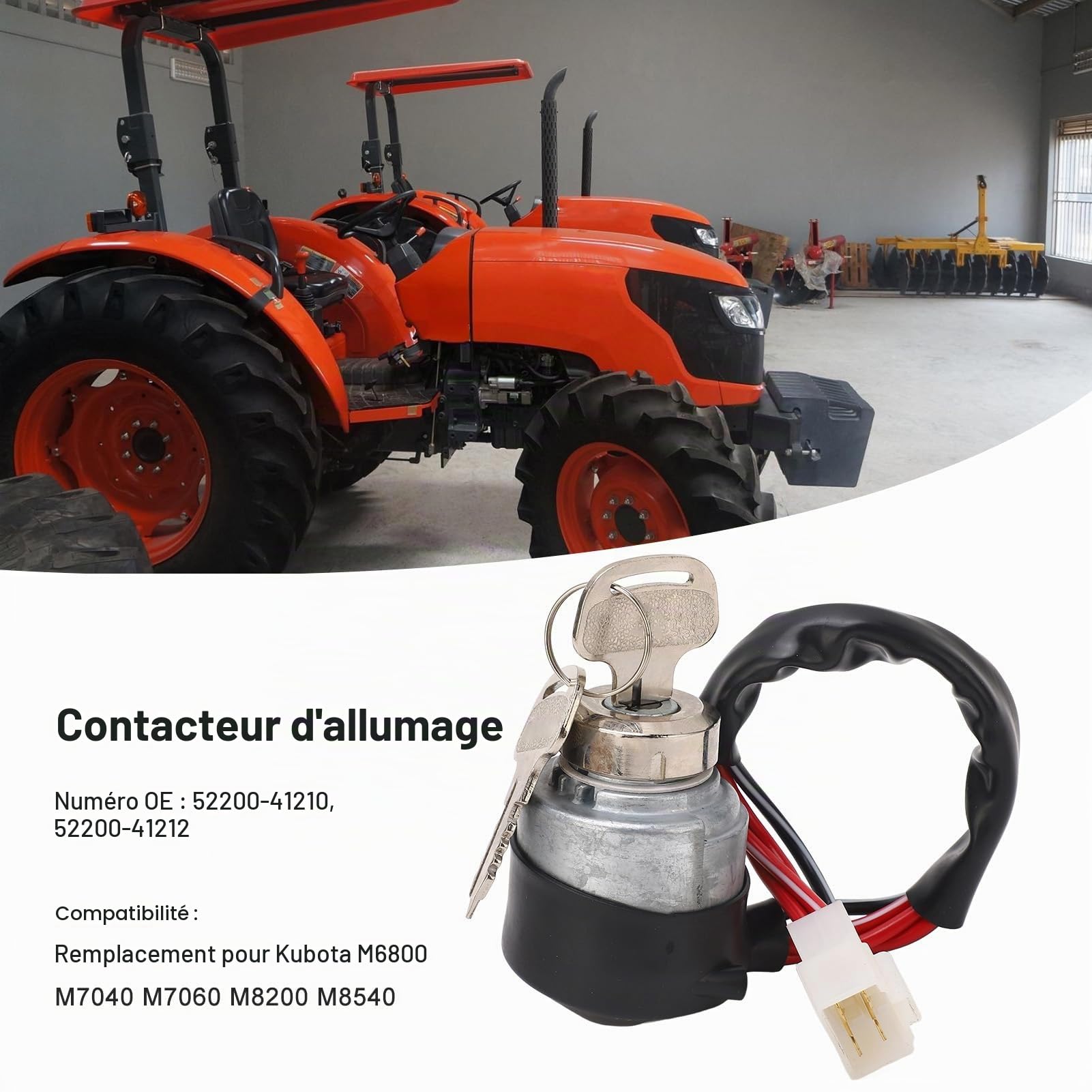 Interrupteur à clé de 52200-41210 pour Kubota M6800 M7040 M7060 M8200 M8540 Interrupteur de Démarrage D'allumage Kubota avec Clés Interrupteur D'allumage de Tracteur