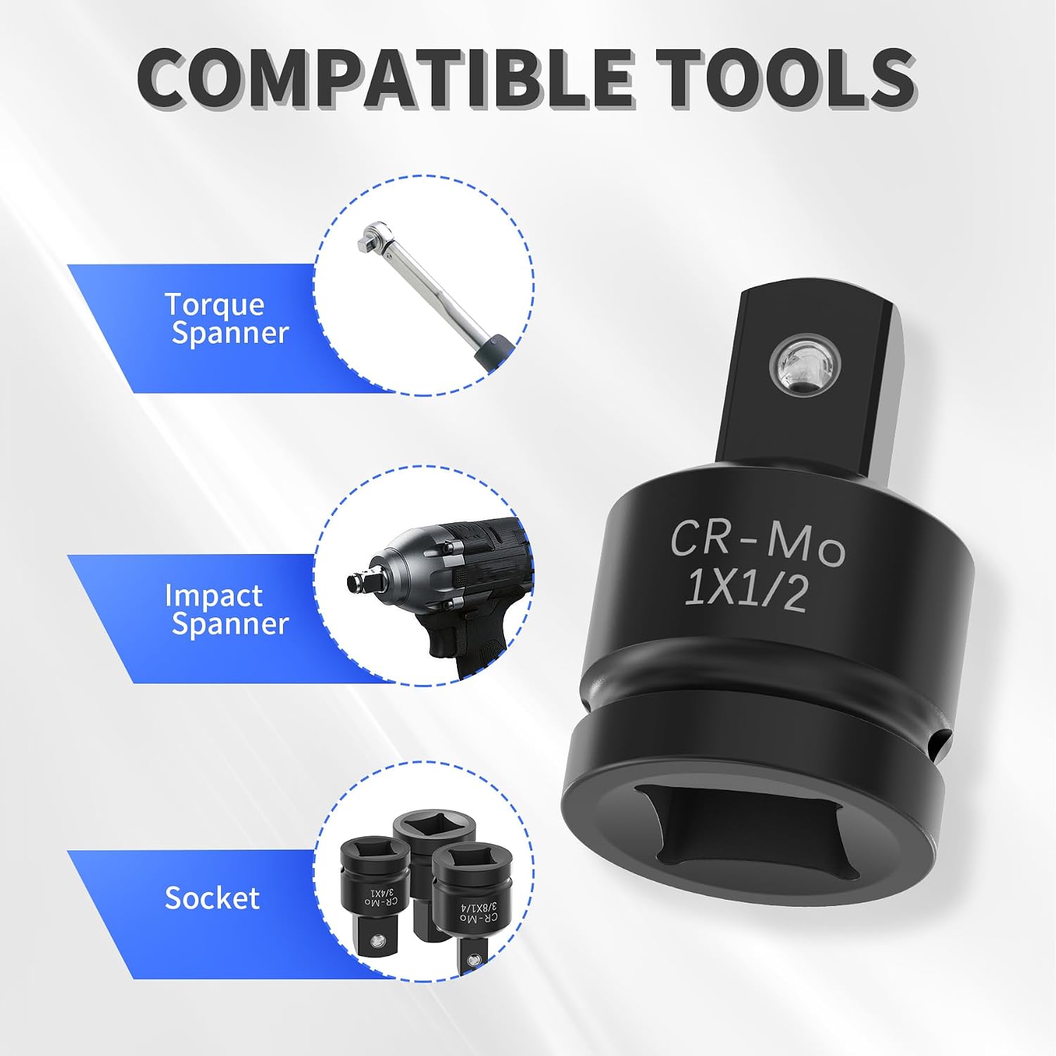1" Female to 1/2" Male Socket Adapter CR-MO steel Square Drive Socket Adapter and Reducer with Friction Ball Impact Driver Wrench Conversions for Auto Construction