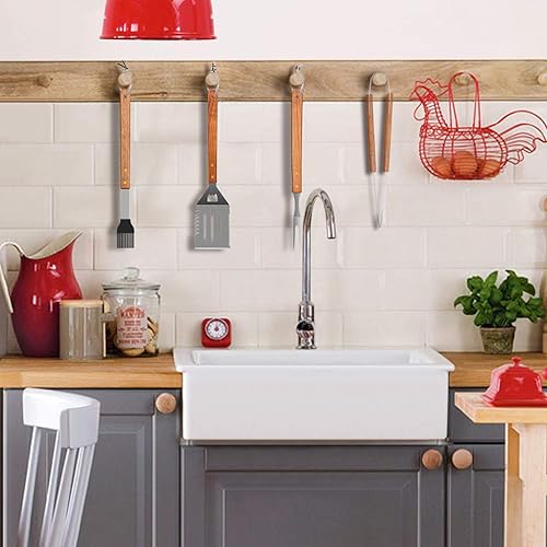 Miniatura 9 de IMAGE Accesorios de barbacoa de madera, herramientas de parrilla de acero inoxidable, juego de herramientas de parrilla para cocinar, barbacoa en el