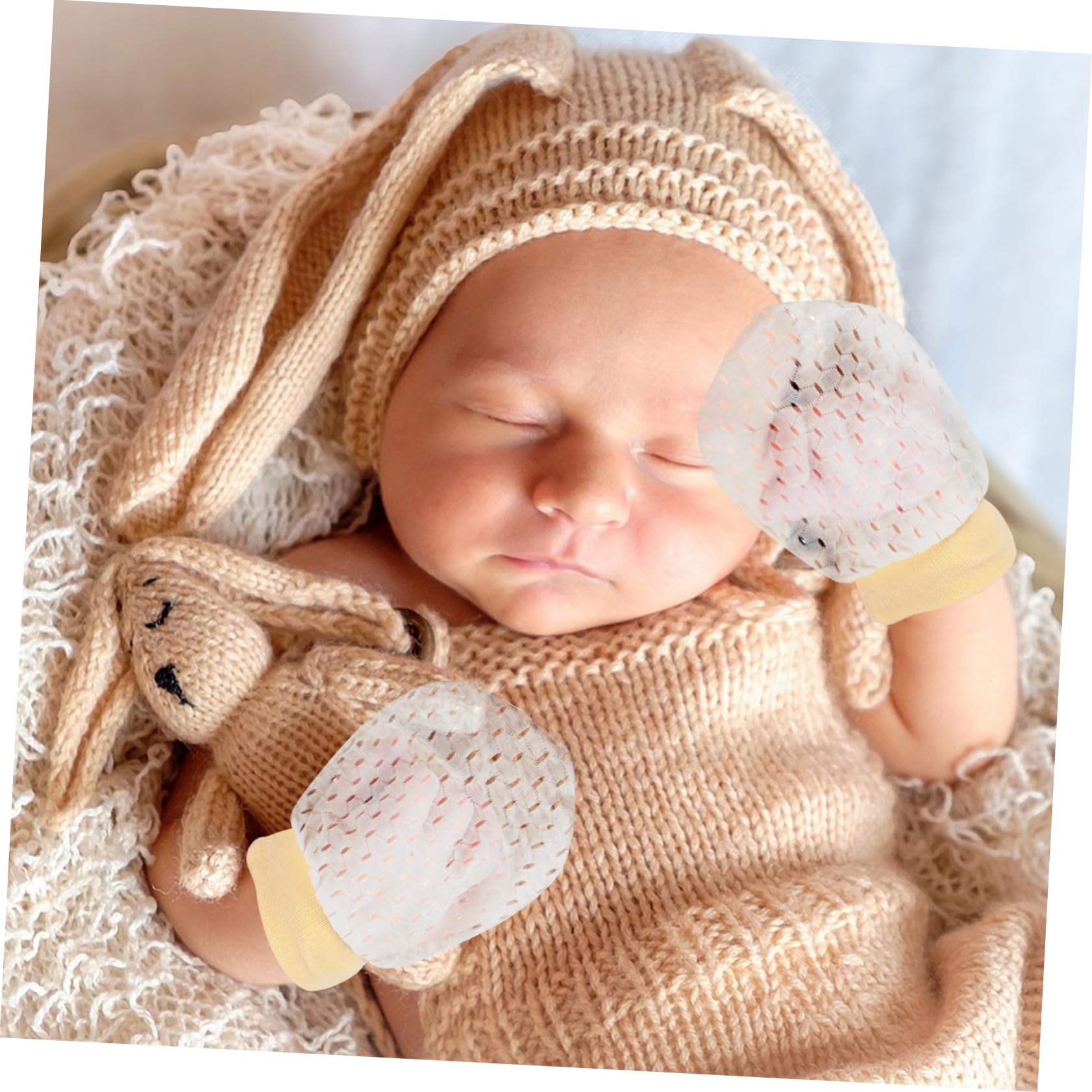 Ipetboom 2Pairs Ice Mittens Breathable Drawstring Gloves for Newborns Scratch Compact Gloves Soft Comfortable Design Machine Washable for Easy Care