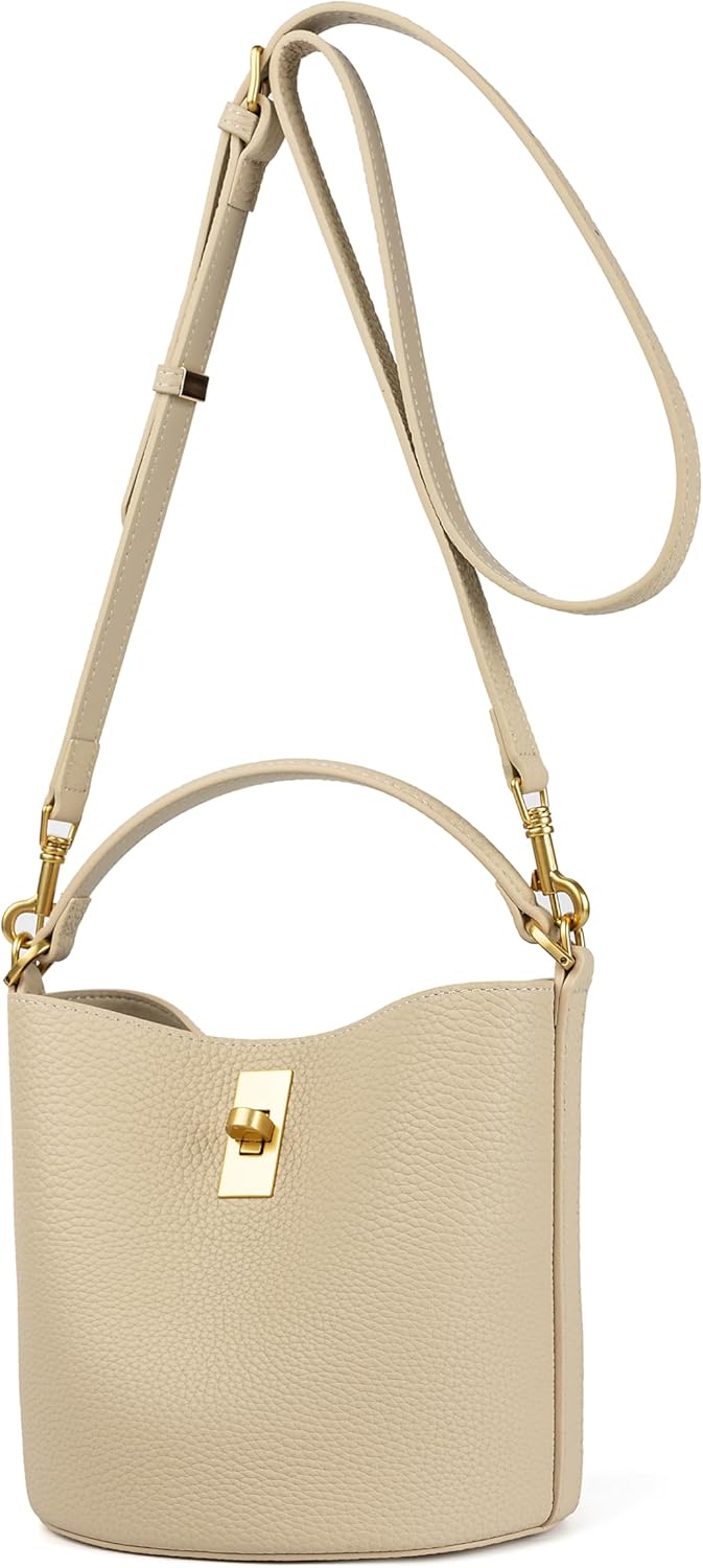 DORIS&JACKY Genuine Leather Top Handle Bucket Bag for Women, Small Designer Crossbody Bags and Handbags with Detachable Strap
