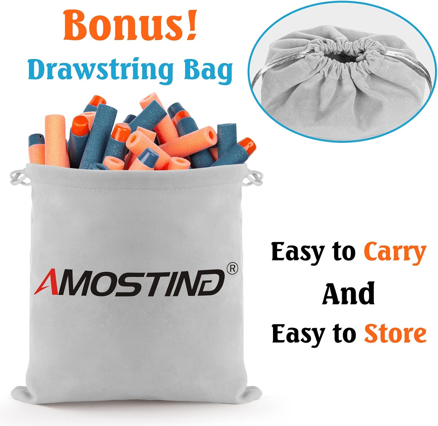 AMOSTING 100PCS Refill Bullets Ammo Pack Compatible with Nerf Guns for Nerf N-Strike Elite 2.0 Series - Compatible with All Elite Blasters Toy Guns (Blue & Orange)-with Storage Bag