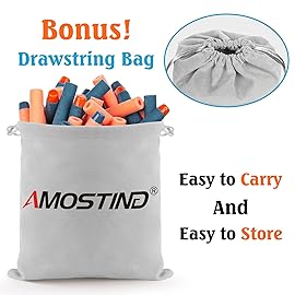 AMOSTING 100PCS Refill Bullets Ammo Pack Compatible with Nerf Guns for Nerf N-Strike Elite 2.0 Series - Compatible with All Elite Blasters Toy Guns (Blue & Orange)-with Storage Bag
