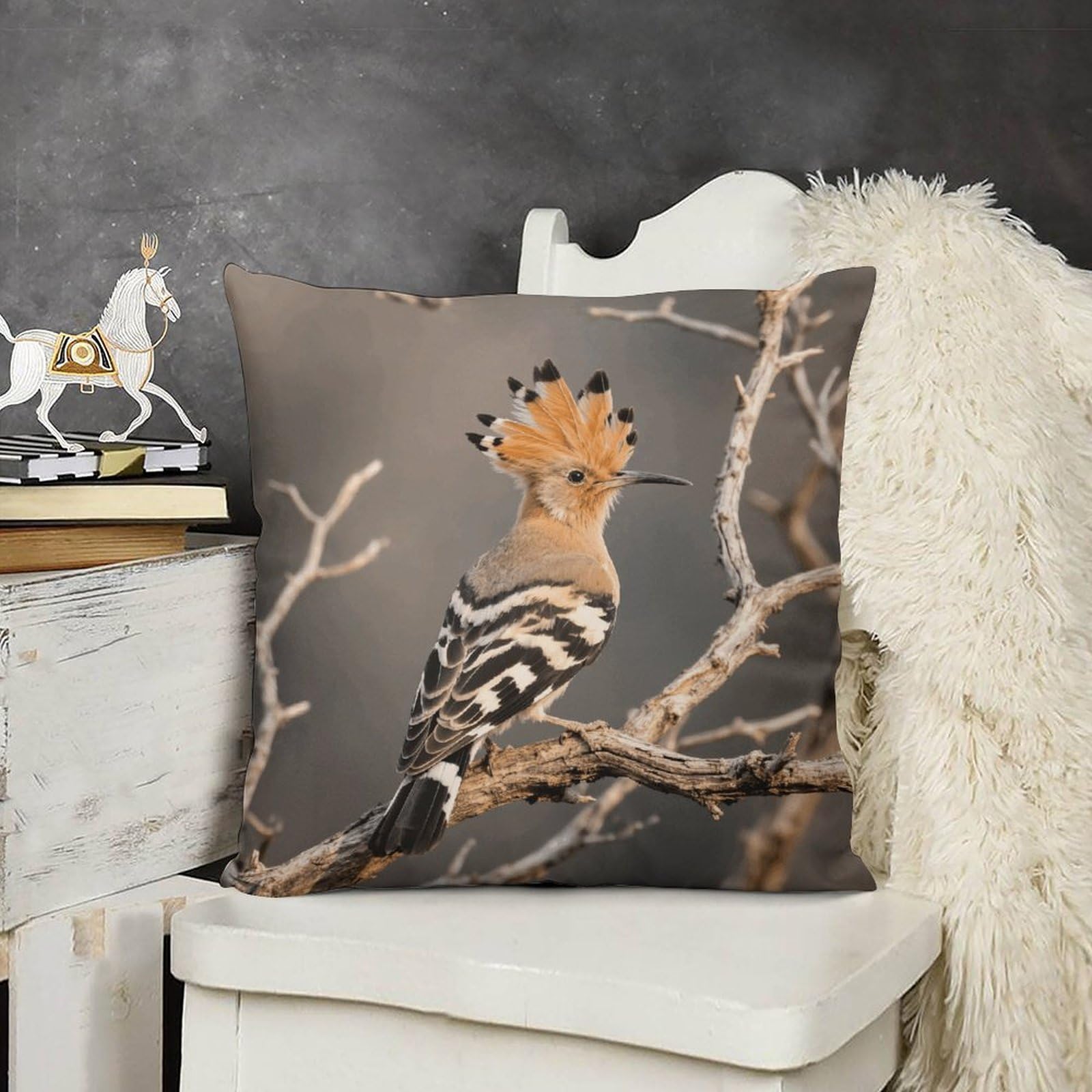 FodPand Boho Farmhouse Hoopoe Pillow Covers with Hidden Zipper 24x24 Soft Plush Cushion Cover Decorative Throw Pillow Cases for Couch Bed Sofa Living Room Indoor Outdoor Home Decor