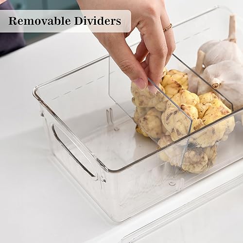 Miniatura 5 de MineSign Paquete de 4 contenedores de almacenamiento transparentes con tapas, organizador de refrigerador dividido con asas, contenedor de