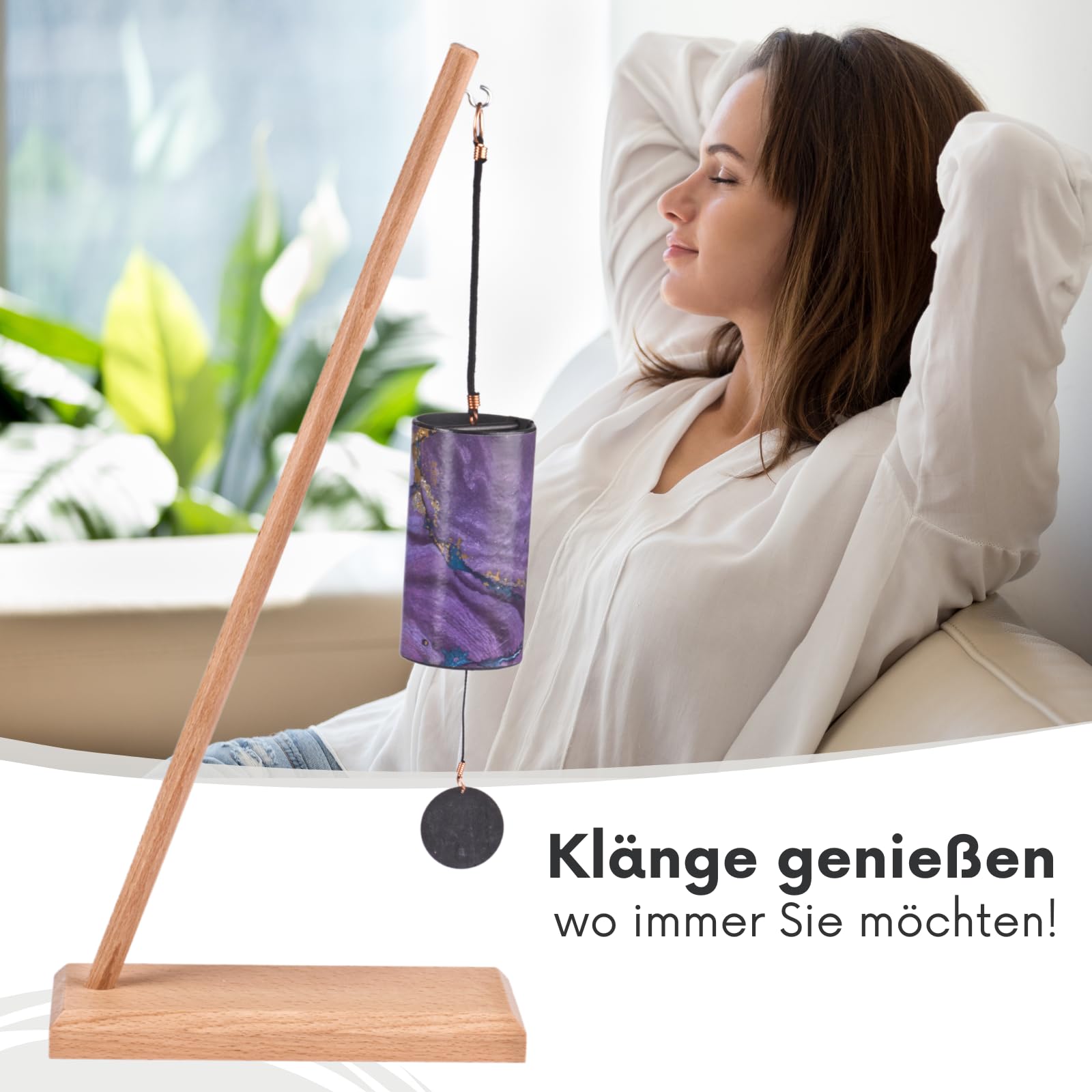 Zaphir Klangspiel Sufi mit Ständer - Klangspielständer Pisa aus Buchenholz - 55 cm Höhe für Yoga, Kinder zur Entspannung und Meditieren