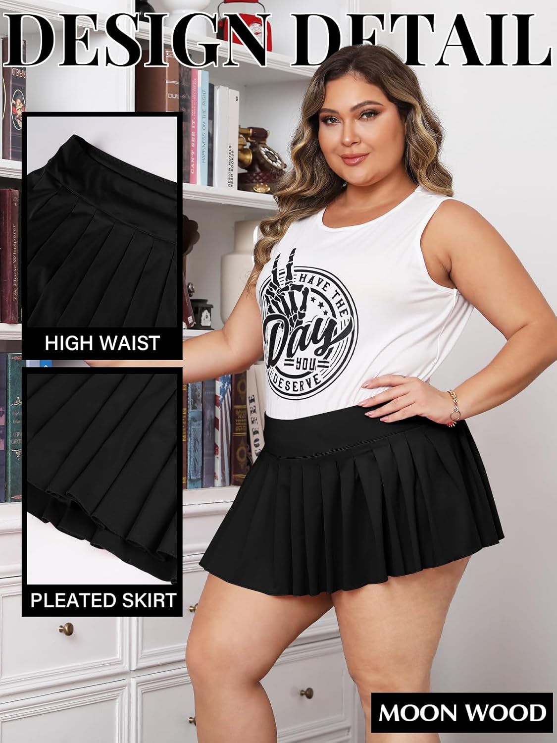 Women's Plus Size Sexy Y2K High Waist Micro Mini Pleated Skirt with Shorts for Valentine's Day, Tennis, Clubs and Raves - Image 4