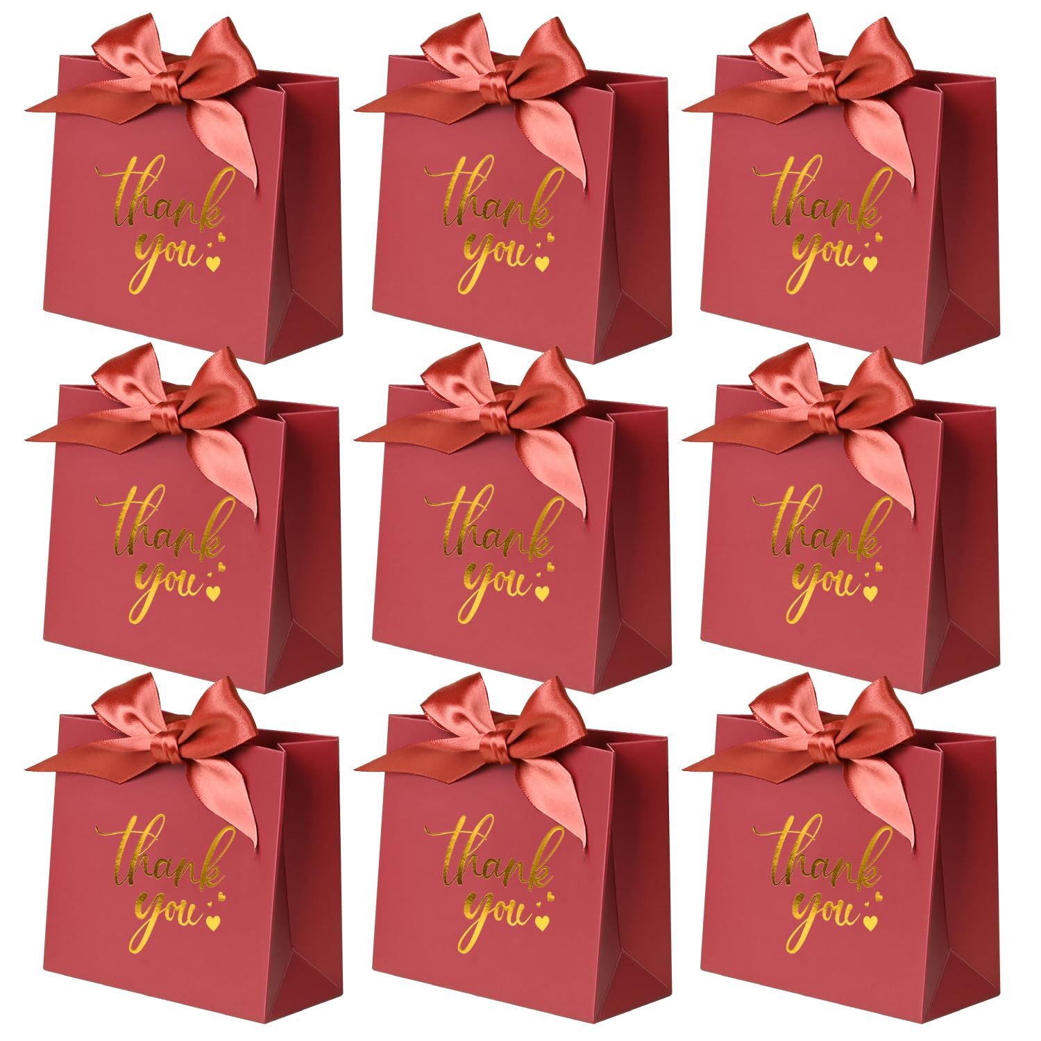 50 Pack Small Thank You Gift Bags, 4.5x1.8x3.9 Inches Party Favor Bags, Mini Red Thank You Bags with Ribbon, Wedding Candy Favor Boxes, Paper Gift