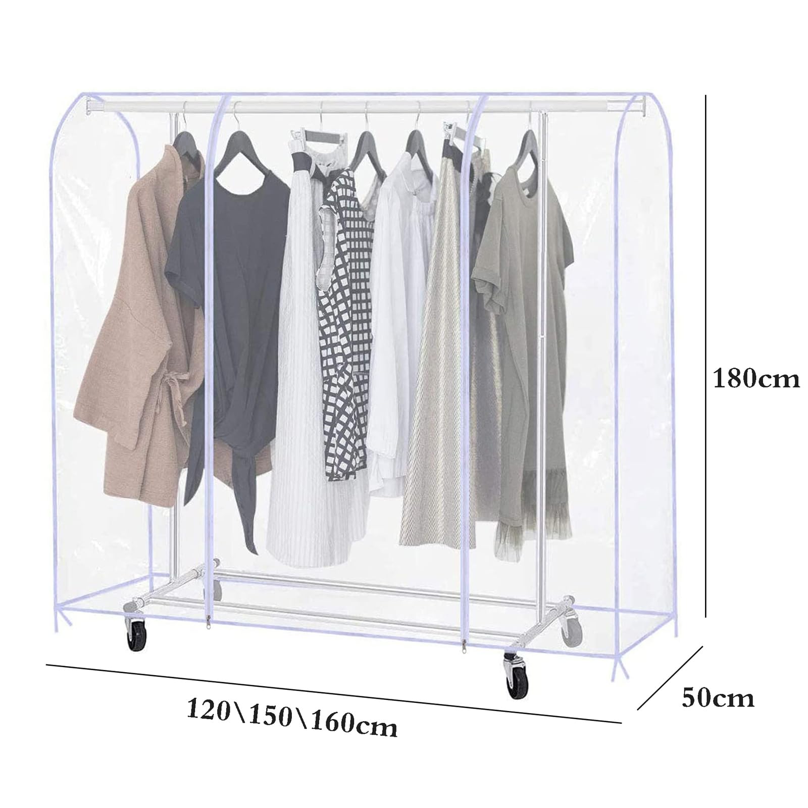 Funda para perchero, cremallera protectora transparente a prueba de polvo, impermeable y transparente para almacenamiento de ropa, vestidos, trajes y abrigos