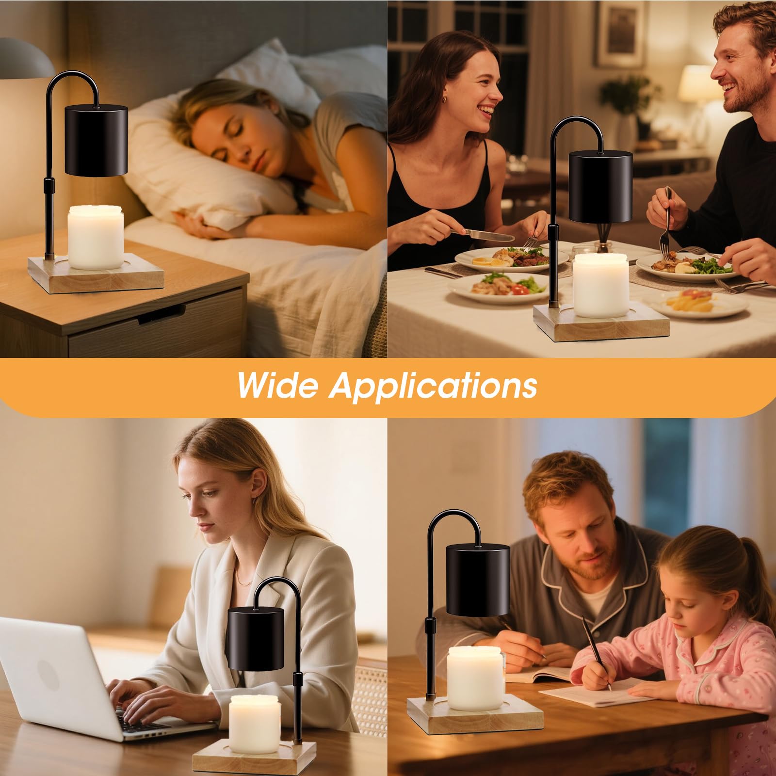 MQFORU Lampe chauffe-bougie électrique avec minuterie 2h/4h/8h, intensité variable, sécurité réglable, bougies parfumées pour la maison, cadeaux décoratifs (4 ampoules, noir) (RLD-01) (NLD12)