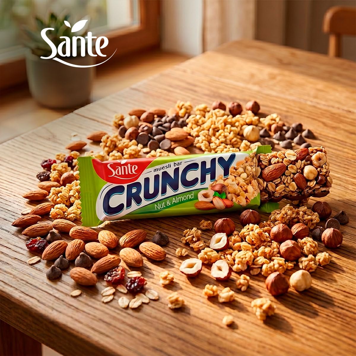 Sante - Crunchy Muesli Bar 25x35g - Nuss & Mandel, Süß-knuspriger Müsliriegel für Büro, Schule, Uni & Unterwegs, Diät Produkte, Gesunde Riegel, Ideal für Aktive