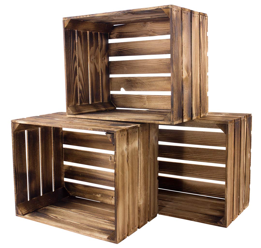 3er set massive Obstkiste Apfelkiste Weinkiste aus dem Alten Land +++ 50 x 40 x 30 cm (GEFLAMMT)