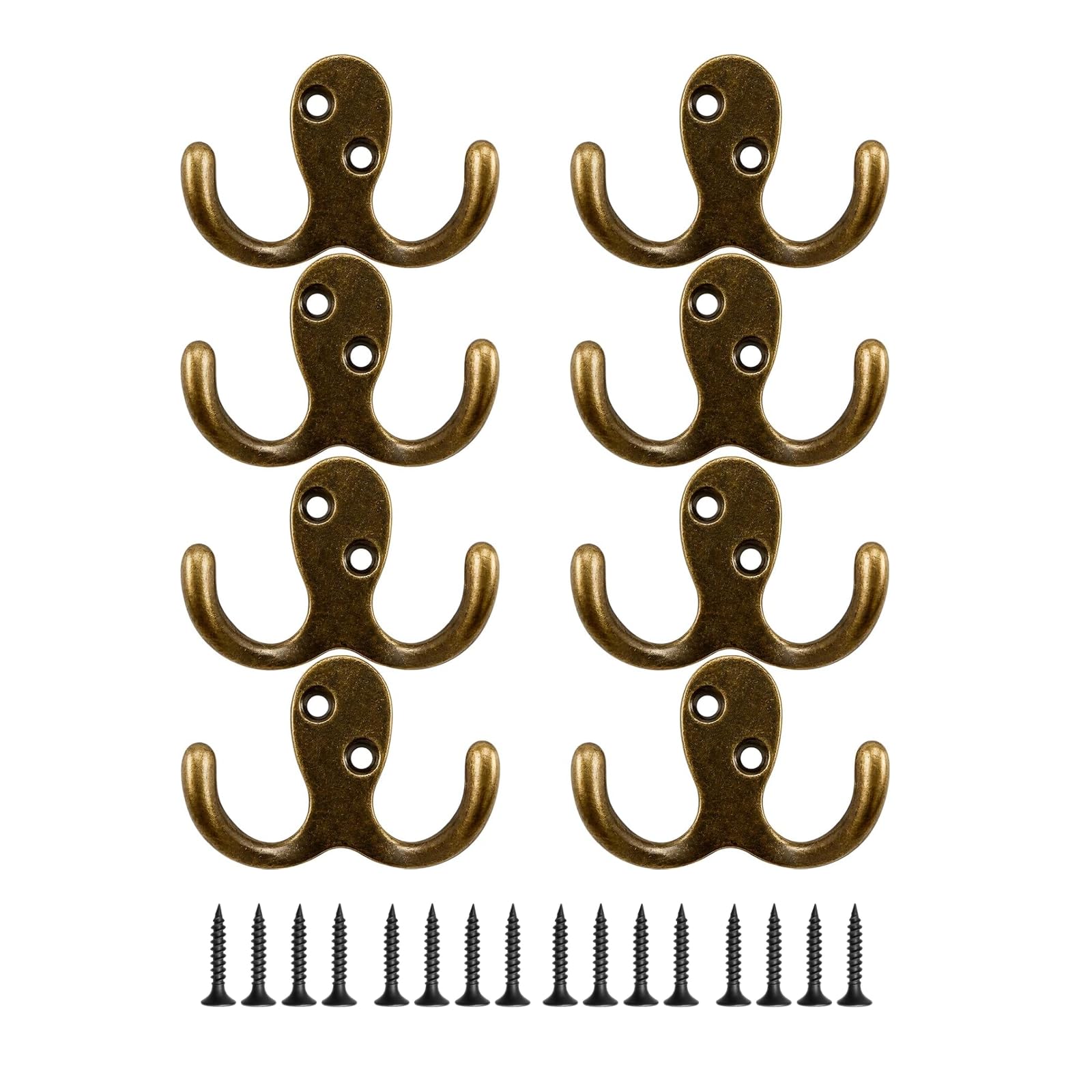 TUBAWD 8Pcs Brass Hooks, Antique Brass Coat Hooks, Set of Eight Large Wall Hooks for Home Organisation, Heavy-Duty Brass Hooks with Vintage Design, 45mm by 68mm Size for Sturdy Mounting