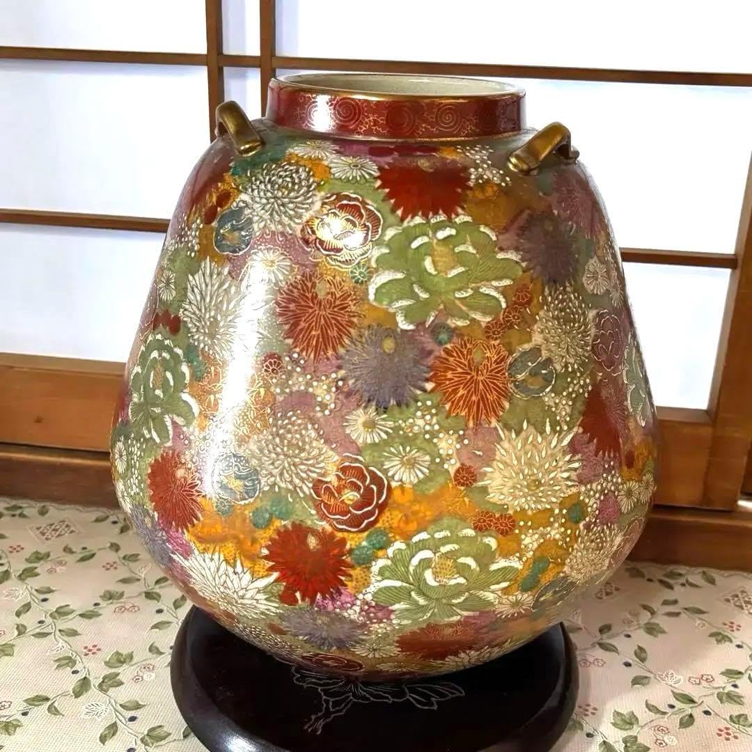 薩摩焼 壺 十字 花瓶 花詰 金彩 昭和レトロ 骨董品 希少品 【公式通販】