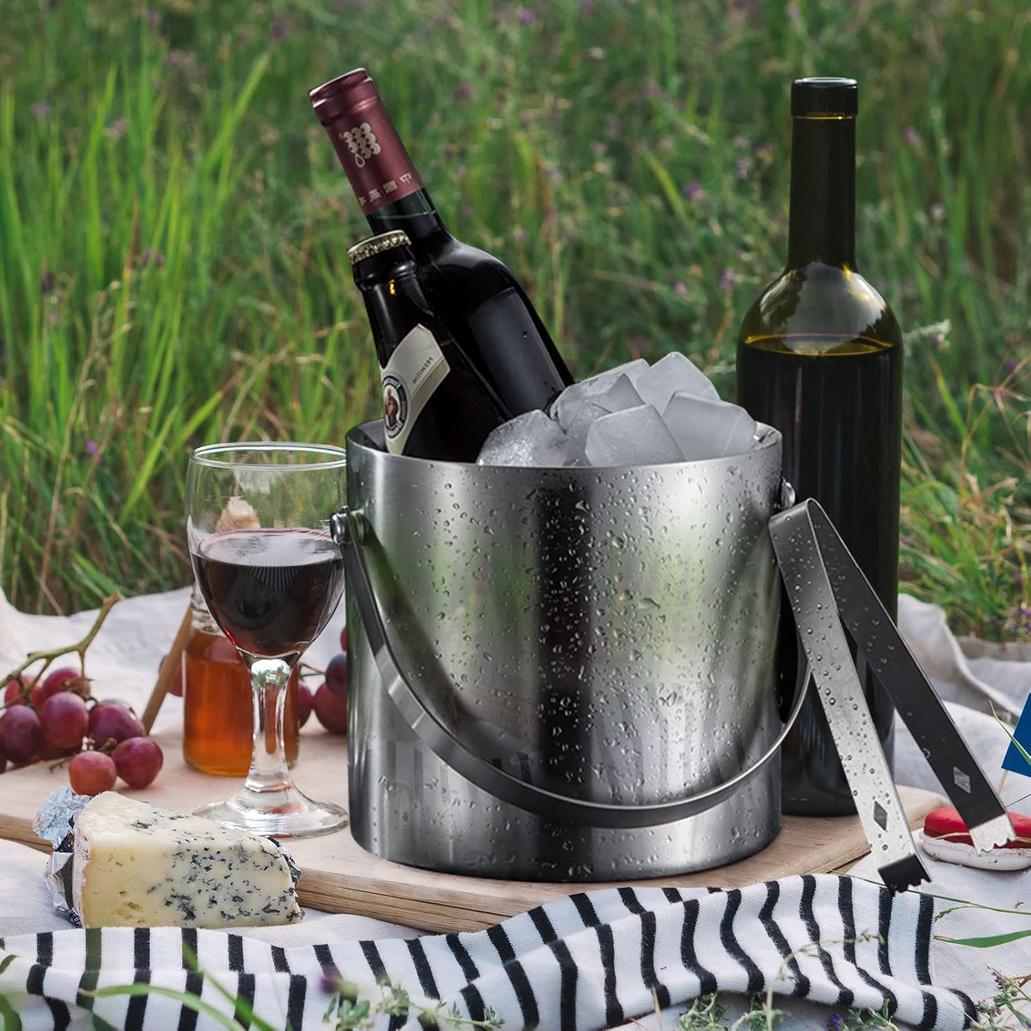 NURBAL Ice Bucket 2L/3L with Stainless Steel Ice Lid Tongs, Hotel Bucket/Champagne Bucket/Beverage Bucket, Insulated Mini Ice Bucket Perfect for Bar Accessories for The Home Bar to Freezer 3liters