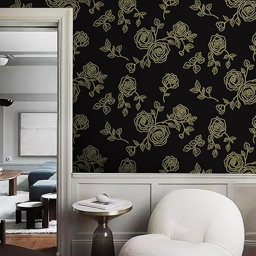 Miniatura 8 de Yun-aeon Papel tapiz floral dorado y adhesivo de 17.3 x 300 pulgadas, papel de contacto moderno, geométrico, extraíble, autoadhesivo, para