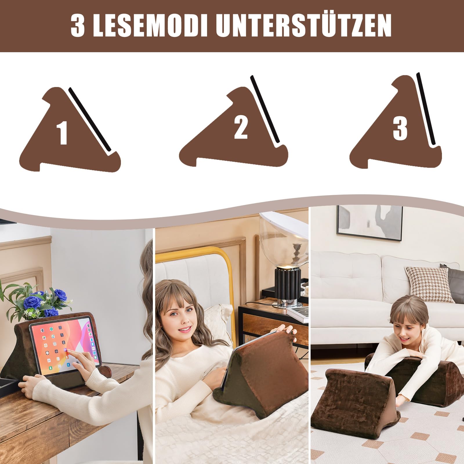 COSTWAY Leeskussen met tablet-kussenstandaard, wigkussen voor bed en bank, ergonomisch rugkussen met zijzakken en wasbare overtrek, steunkussen voor nek, rug, benen, grijs