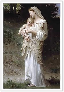 KFDJIG Bouguereau Madonna With Child And Lamb Retro Background Posters Jesus Virgin Mary Christian Woman Wall Art Bouguereau Wall Decor For Christian Home Decor 12x16in Unframed