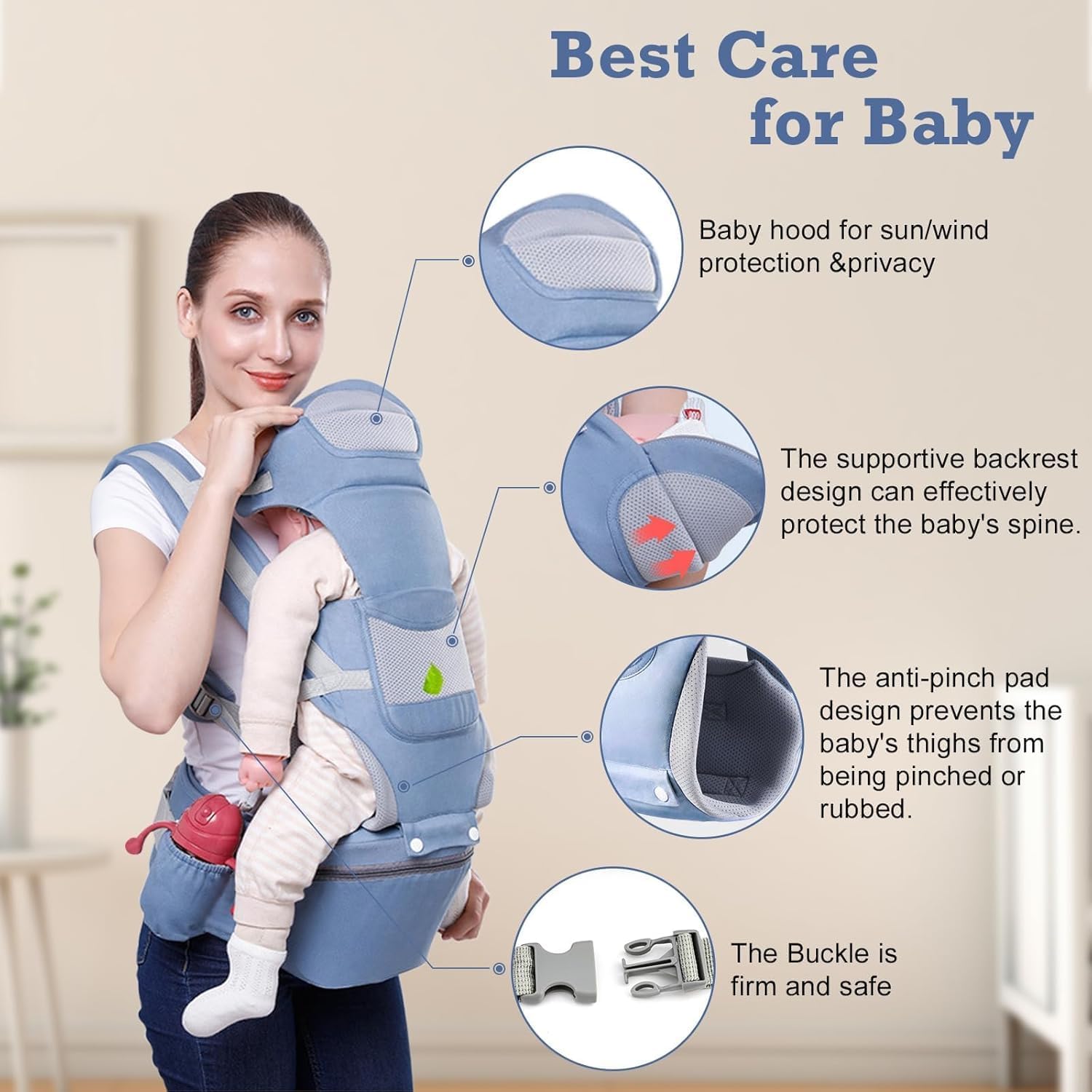 Suptikes Ergonomic Baby Carrier with Hip Seat – 6‑in‑1 Convertible Carrier for Infants & Toddlers (0‑36 Months), Breathable Mesh, Adjustable Straps, Multiple Carrying Positions – Blue 2