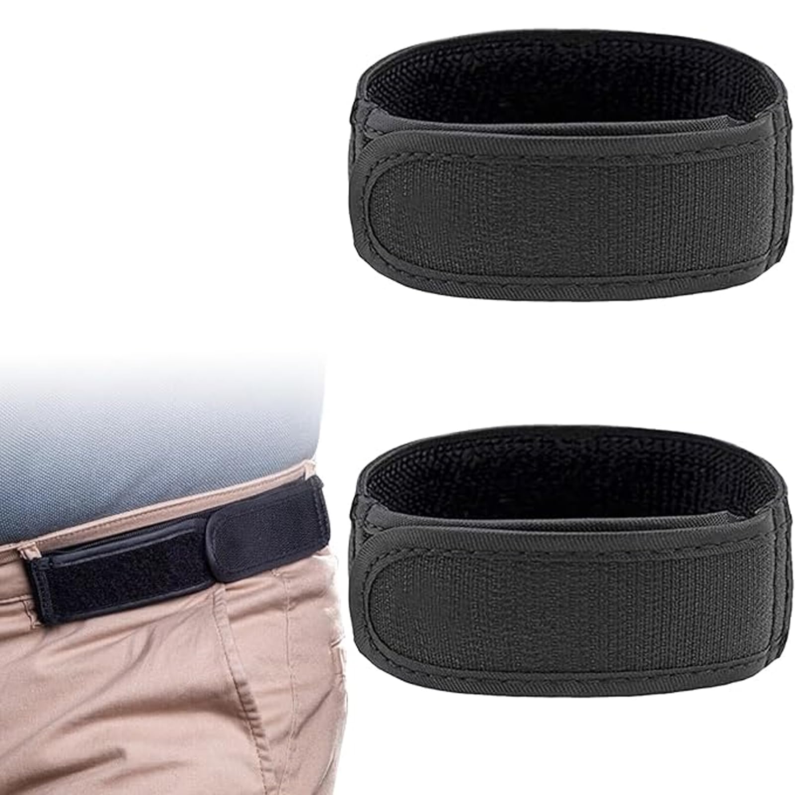 2 Pack Elastic Belt For Men, Black Stretchable Belt Without Buckle, Adjustable Waist Belt For Pants Jeans Shorts, Comfortable Formal Belt For Travel Work Daily Wears, 41cm x 4cm x 1.2cm