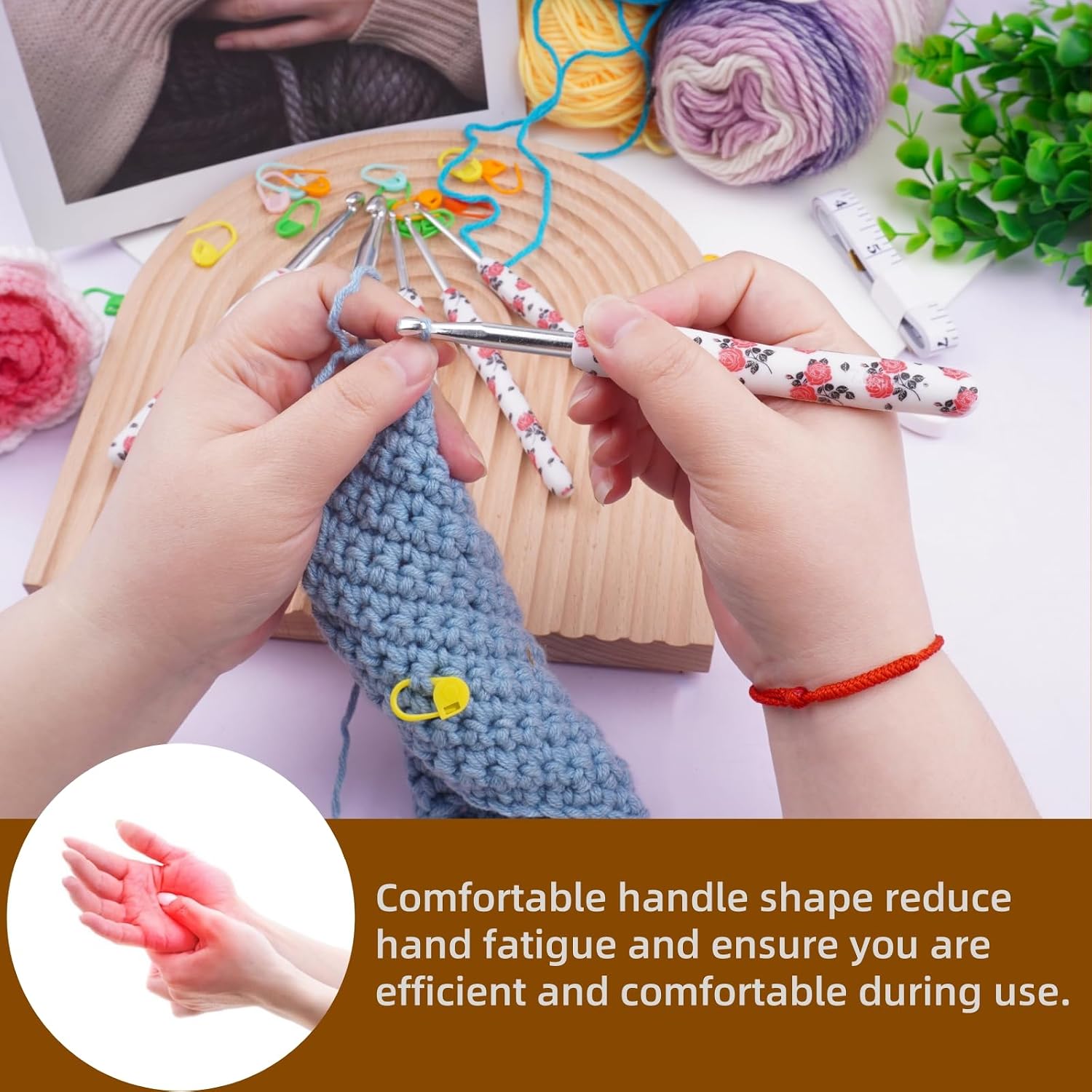 Crochet Hook,3.75 mm Ergonomic Crochet Hook,Ergonomic Handle for Arthritic Hands,Soft Rubber Grip Extra Long Knitting Needles for Beginners and Crocheting Yarn