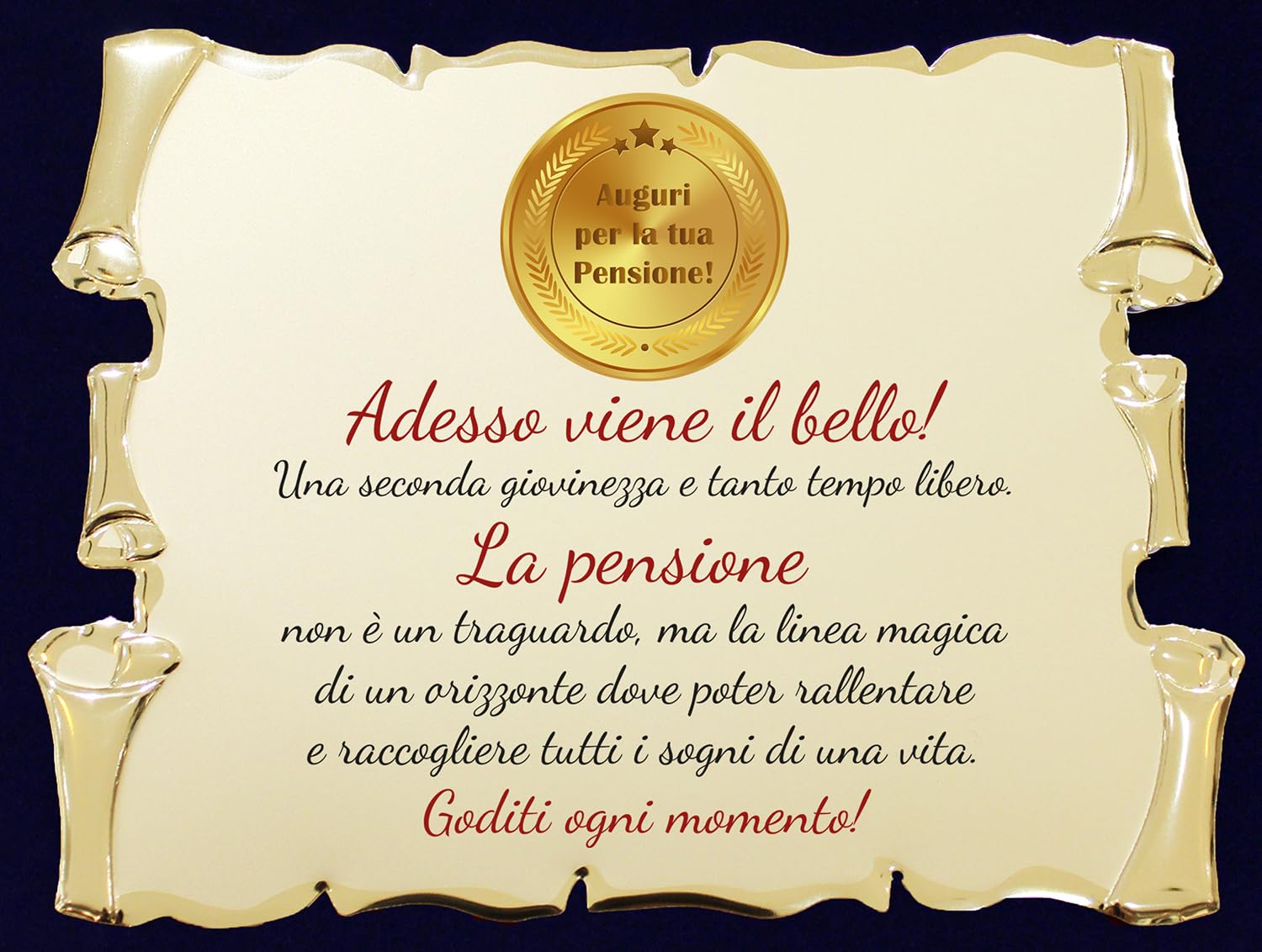 Targa Pensione In Alluminio Con Cofanetto Velluto - Regalo Elegante Con Pergamena Dorata 20x15cm - Foto 5