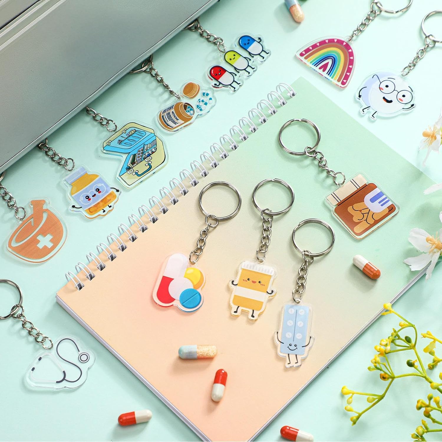Equsion 24 Pcs Pharmacist Keychain Gift Bulk Pharmacy Technician Accessory