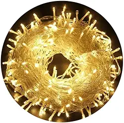 Cordão Pisca Natal 30m Branco Quente 300 Leds 8 Modos Luvinco 110v