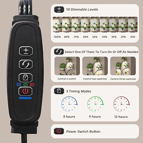 Miniatura 7 de DTK Soporte para plantas de interior con luces de crecimiento, estante de luz para plantas de 62.5 pulgadas de alto, estante de luz de cultivo de 9