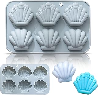 Silicone Seashell Mold, 6-Cavity Non-Stick Seashell Chocolate Molds, Sea Shell Silicone Mould Ice Cube Tray DIY Baking Tool for Fondant, Candy, Soap, Candle, Jelly and Cake Decorating