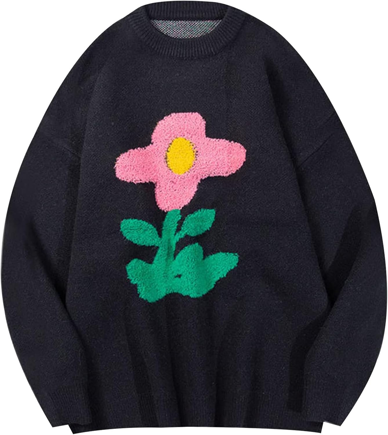 Yimoon Men Oversized Sweater Graphic Cable Knit Jumper Cute Unisex Crewneck Pullover