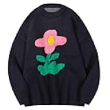 Men Oversized Sweater Graphic Cable Knit Jumper Cute Unisex Crewneck Pullover