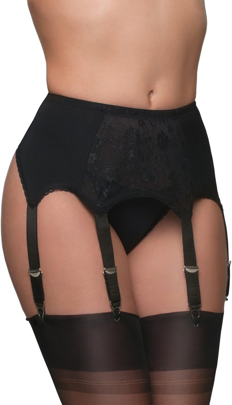 NDL8 Women's Black Lace Garter Belt 6 Strap Suspender Belt LGE