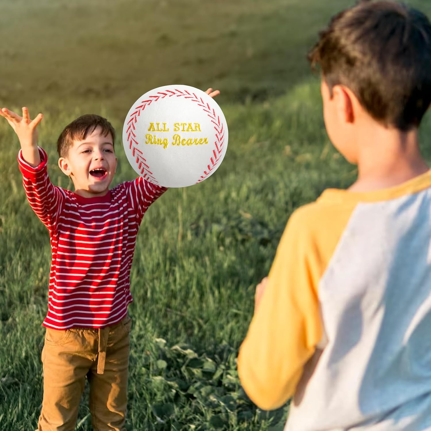 DLUGOPIS All Star Ring Bearer Wedding Gift Stuffed Baseball Will You Be My Ring Bearer Ring Bearer Gift Baseball for Wedding Day Favor (White 2 Pack)