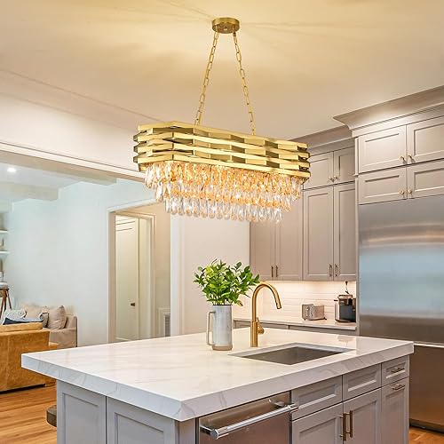 Miniatura 4 de Gold Modern Crystal Chandeliers for Dining Room 8-Light Gold Chandelier Living Room Dining Room Chandelier Oval Ceiling Hanging Light Pendant Light