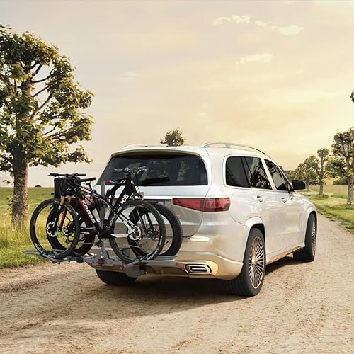 Miniatura 7 de WILDROAD Portabicicletas de enganche, soporte de bicicleta inclinable inteligente sin tambaleo, soporte plegable para 2 bicicletas para estándar,